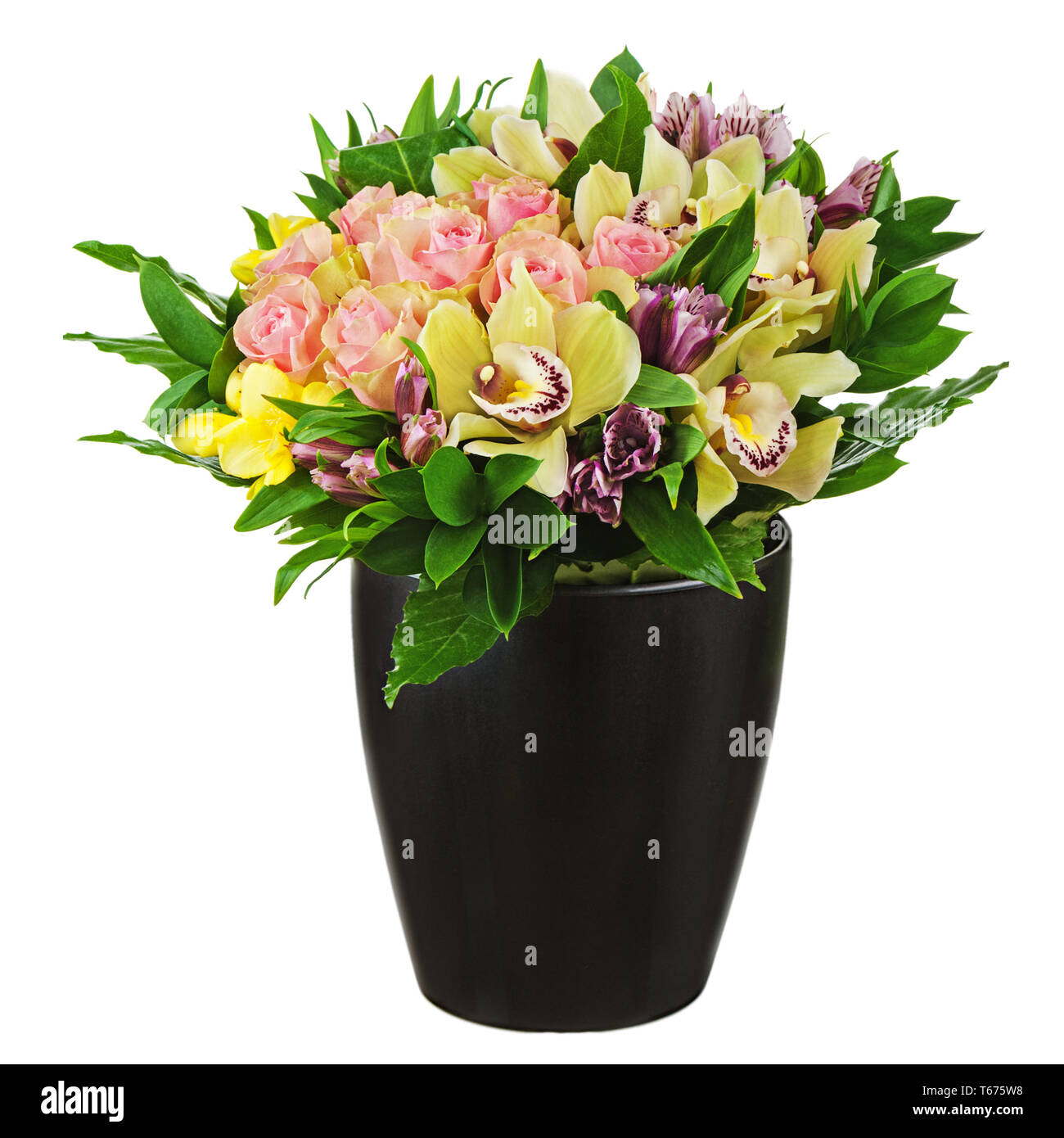 Floral bouquet of roses, lilies and orchids arrang Stock Photo Alamy