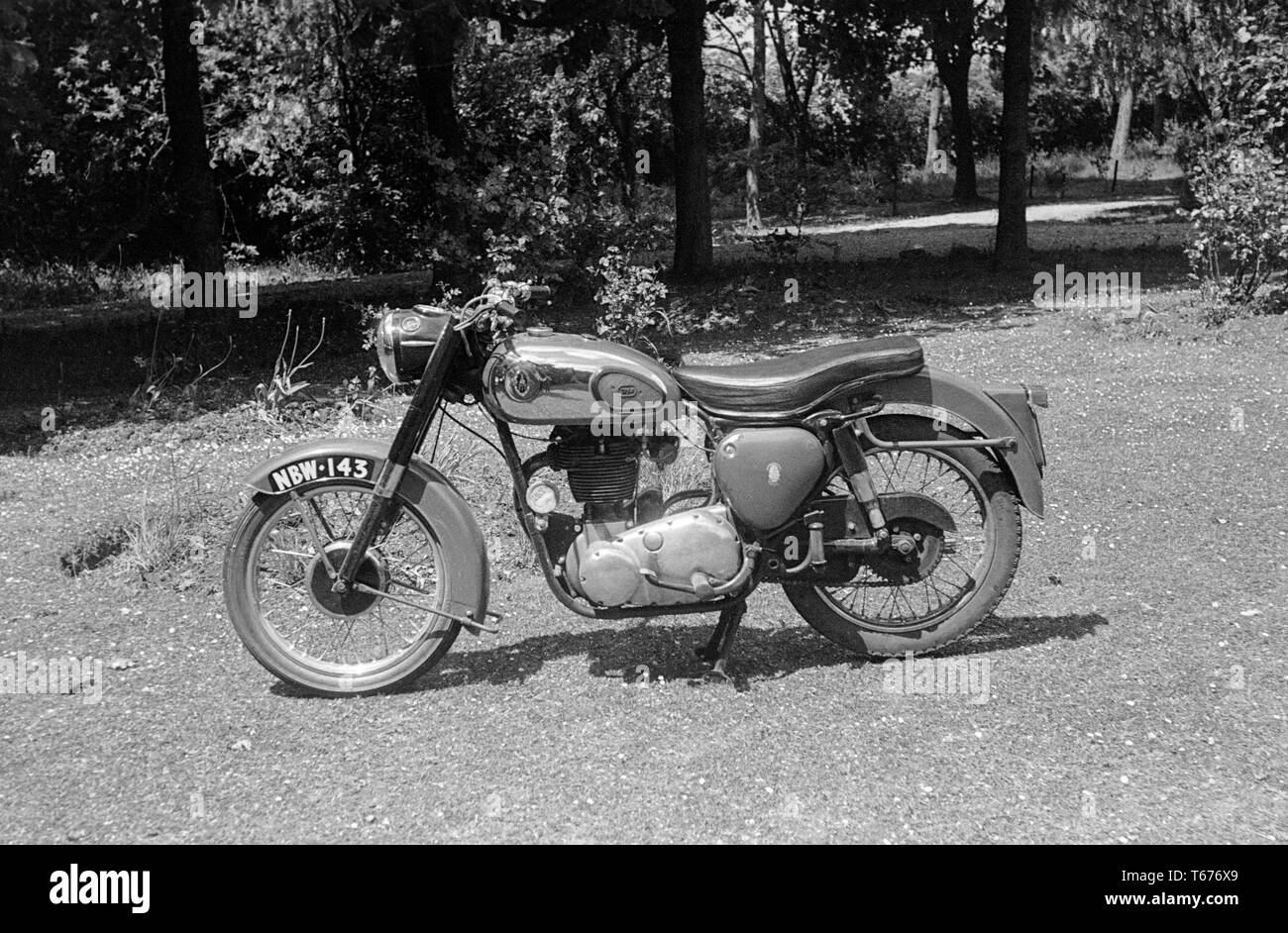 A vintage BSA A10 motorcycle photographed in the late 1950s in England. Stock Photo