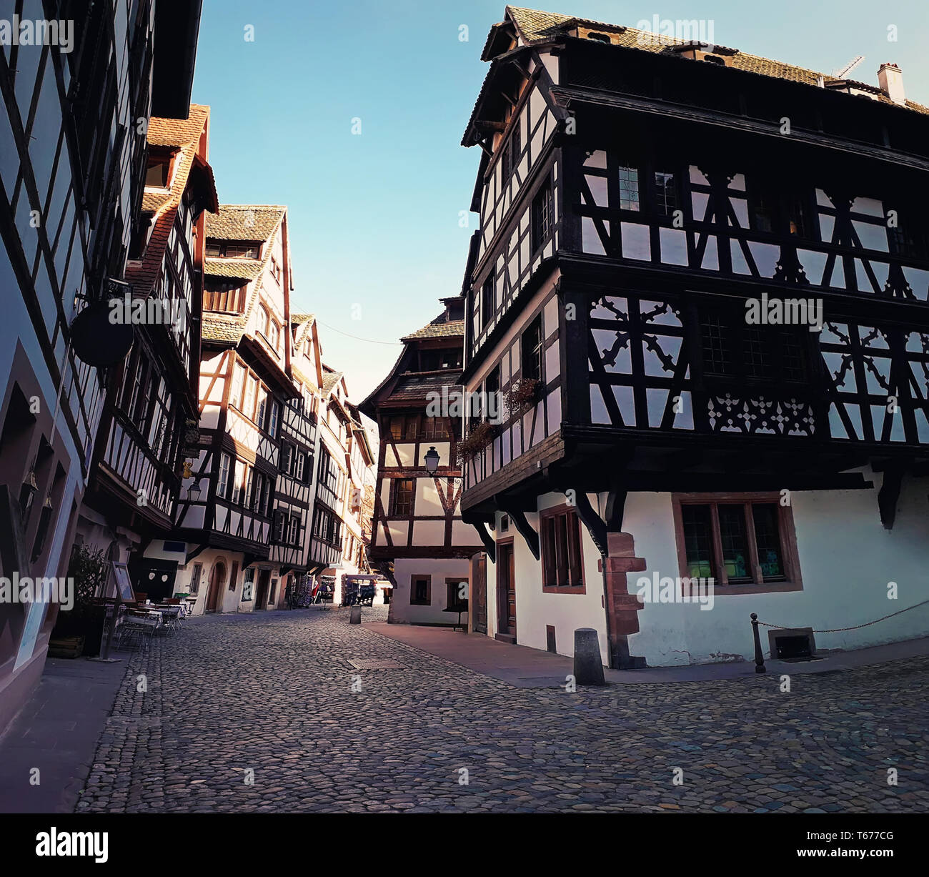 Strasbourg narrow streets of the old city with idyllic half timbered  facades of medieval buildings. Beautiful architecture Petit France  district, Alsa Stock Photo - Alamy