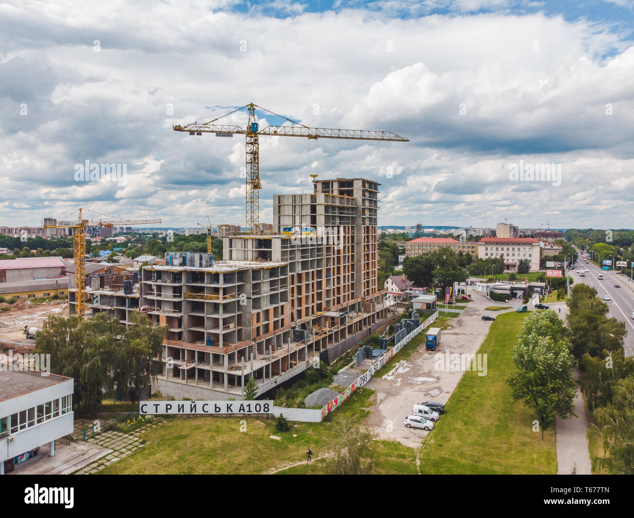 LVIV, UKRAINE June 25, 2018 top view of street with construction