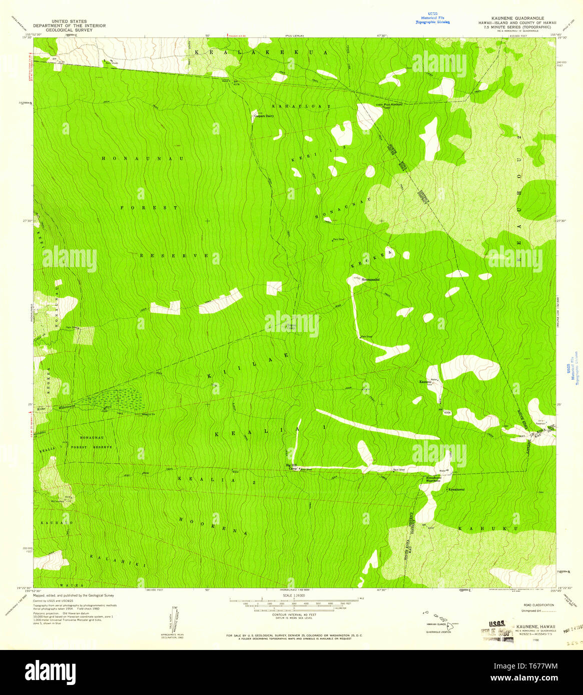 USGS TOPO Map Hawaii HI Kaunene 349402 1960 24000 Restoration Stock