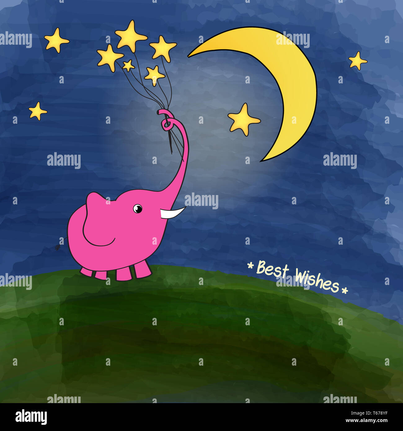 cute pink elephant with a bouquet of stars Stock Photo Alamy