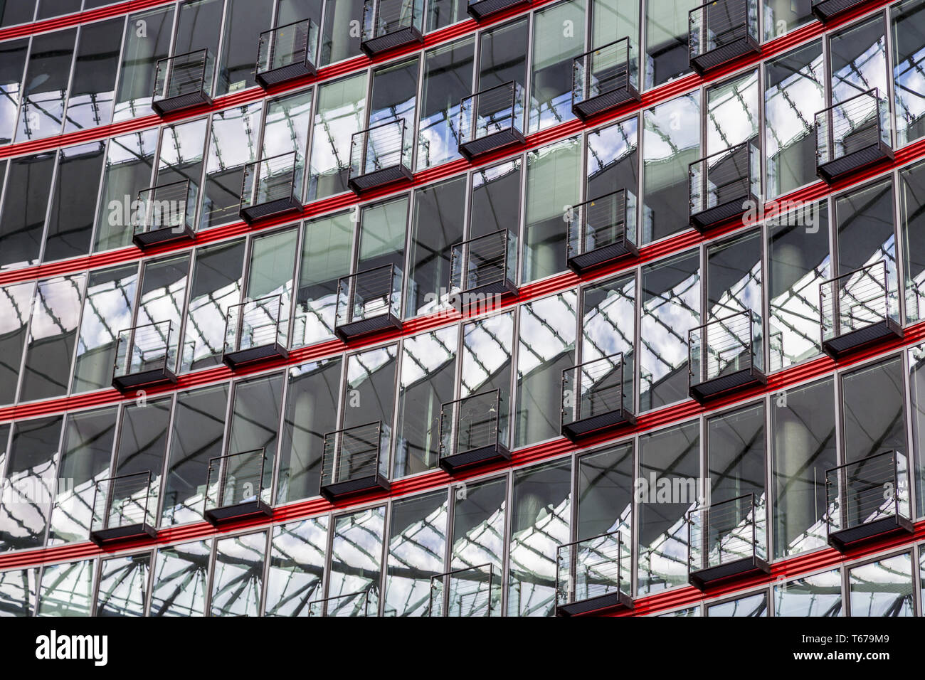 window facade of a modern building with little balconies Stock Photo ...