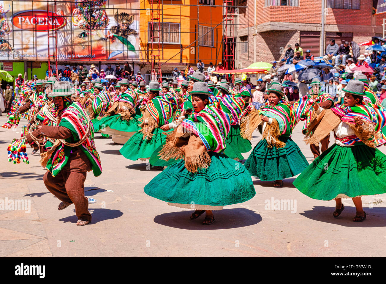 Oruro, Bolivia, March 3, 2011: Street Dancers at Anata Andina or Andean Carnival. Pre Hispanic Festival linked to the cycle of agricultural production Stock Photo