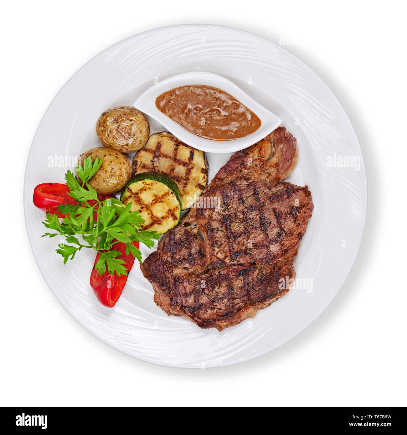 cooked steak with white background