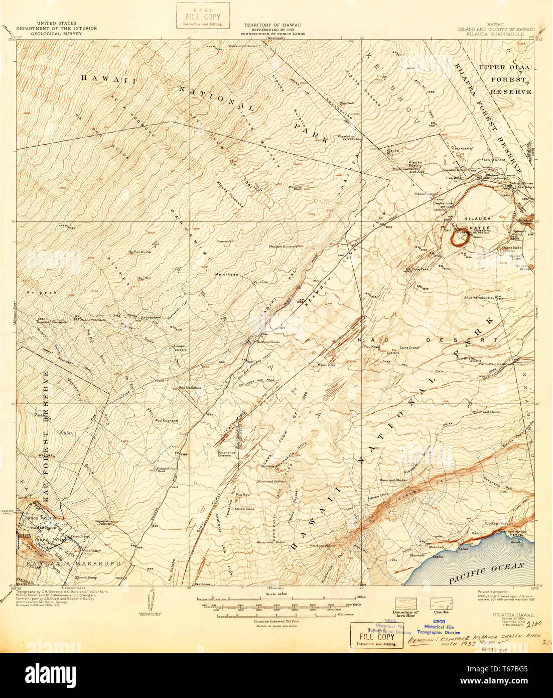 USGS TOPO Map Hawaii HI Kilauea 349874 1924 62500 Restoration Stock