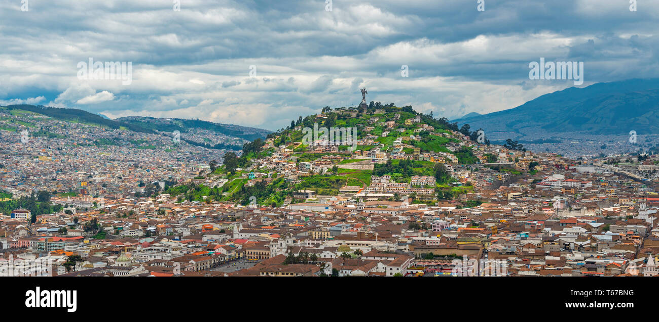 Panorama of the skyline of Quito and its historic city center, Ecuador. Stock Photo