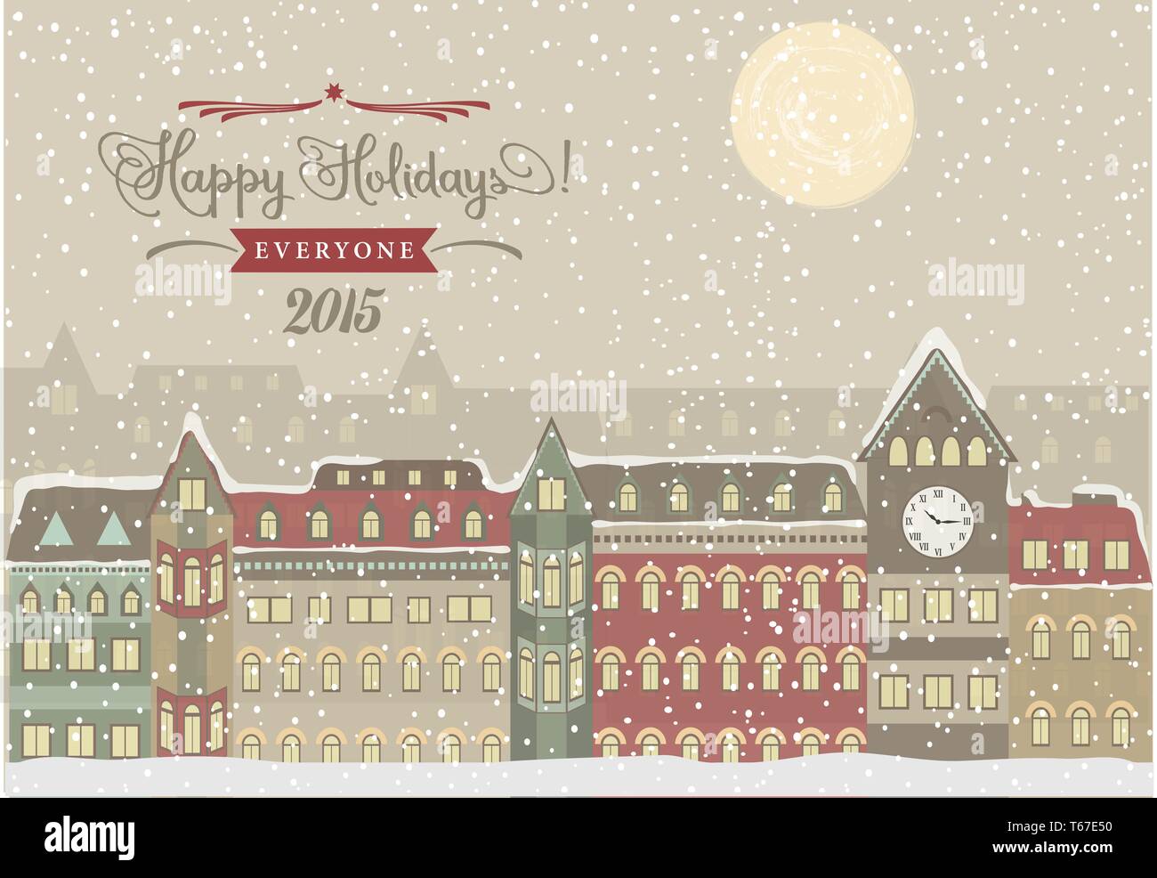 Winter Cityscape, Christmas Illustration Stock Photo