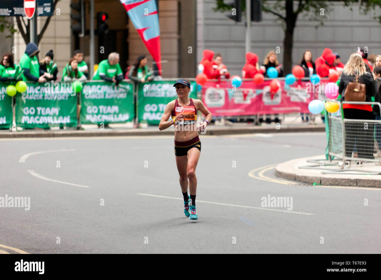 Tish Jones competing for Great Britain in the Elite Women's  2019 London Marathon.  She went on to finish 16th in  a time of 02:31:00 Stock Photo