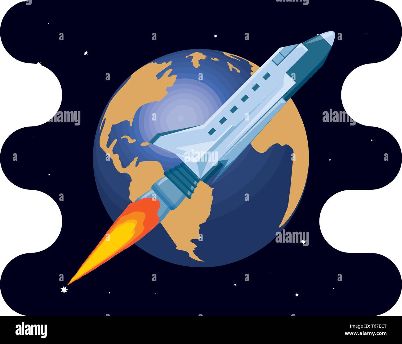 earth planet with spaceship scene space vector illustration design ...