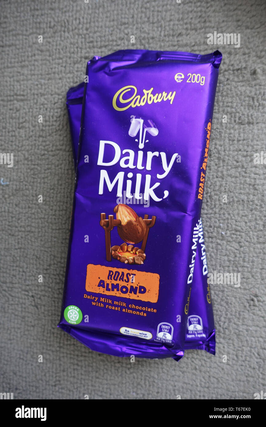 Australian Cadbury Dairy Milk Roast Almond Chocolate Stock Photo