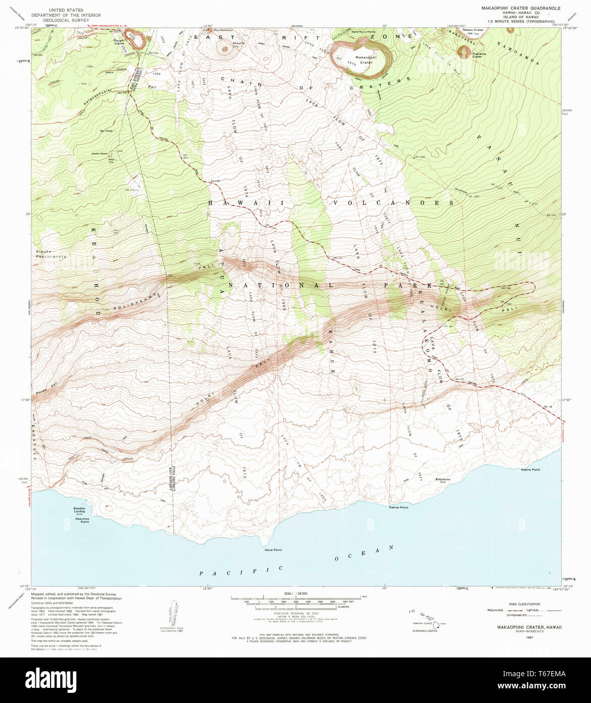 USGS TOPO Map Hawaii HI Makaopuhi Crater 349558 1981 24000 Restoration