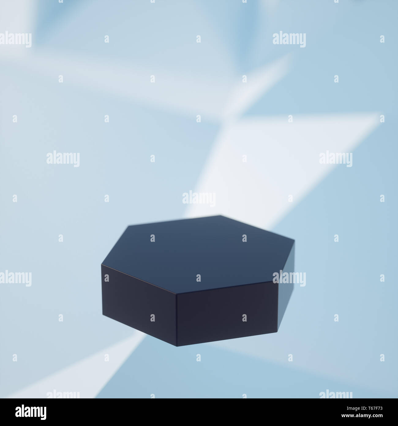 Podium on a geometric background with bokeh effect Stock Photo