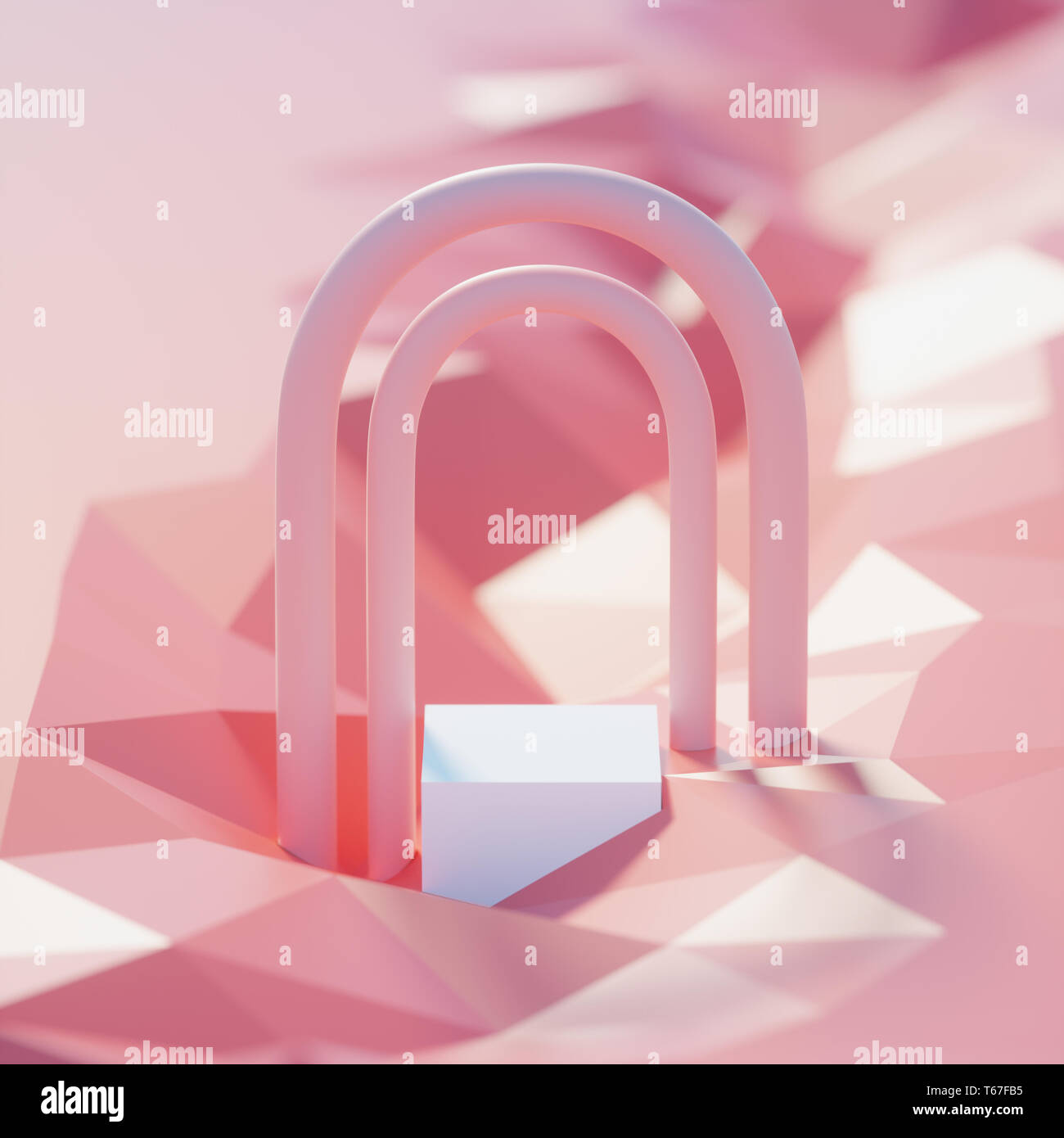 Podium on a geometric background with bokeh effect Stock Photo