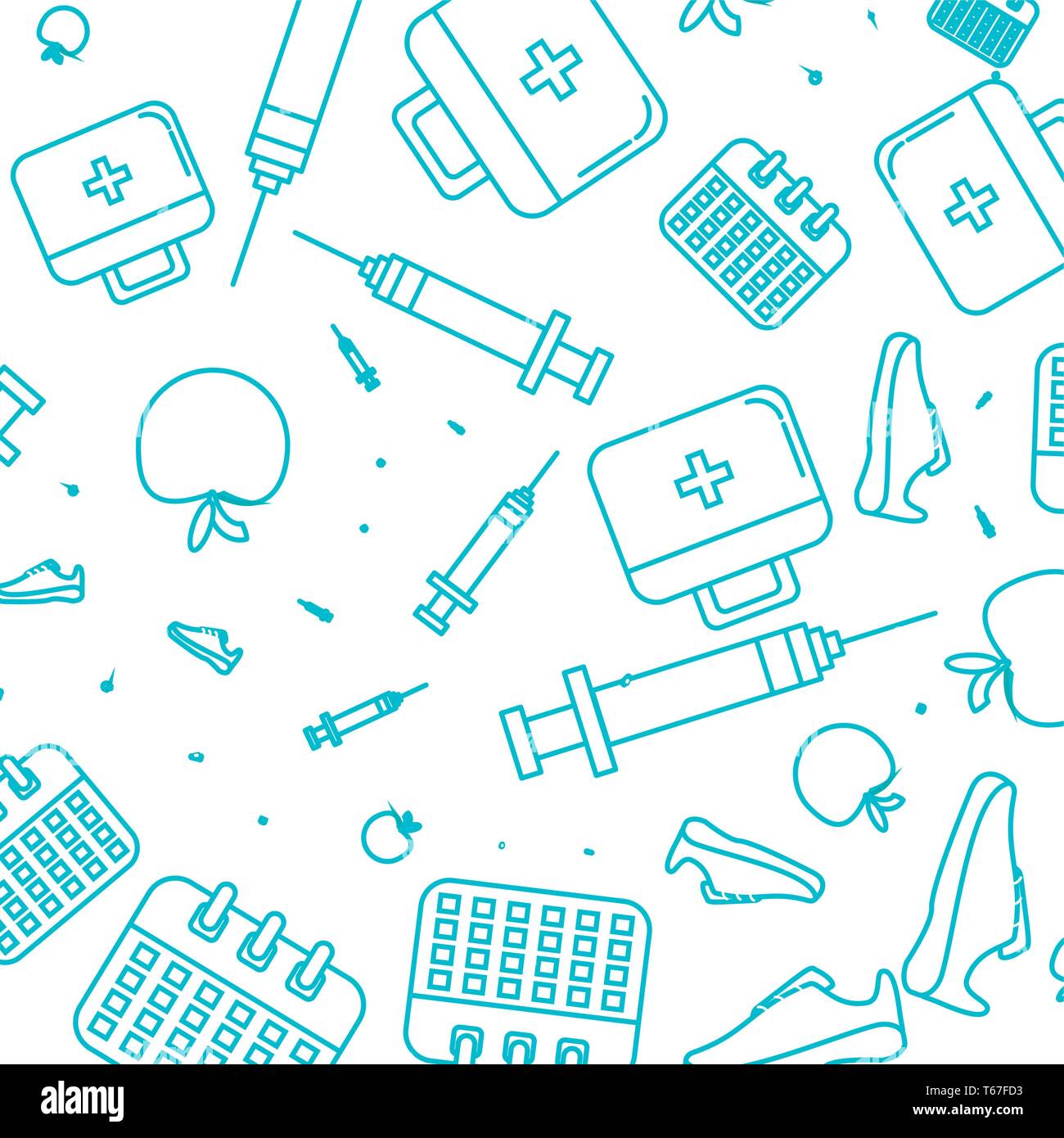 pattern of first aid kit and set icons of hospital vector illustration ...