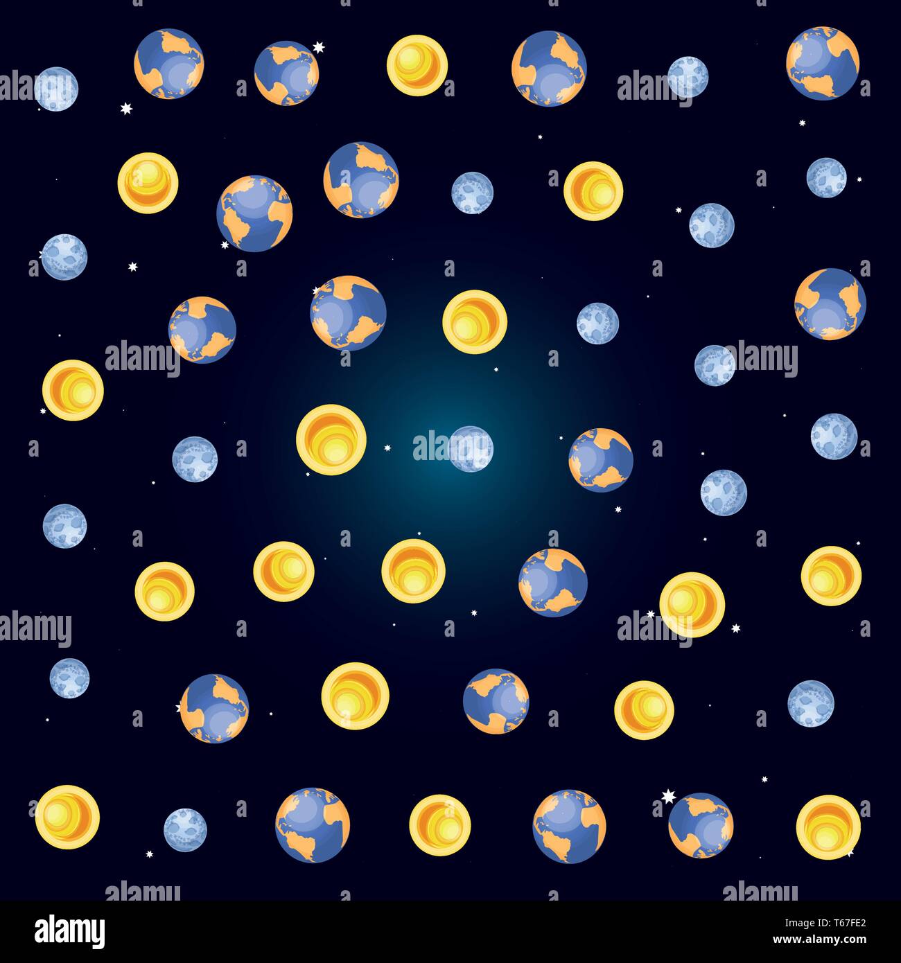 earth planet with moon and sun scene pattern vector illustration design ...