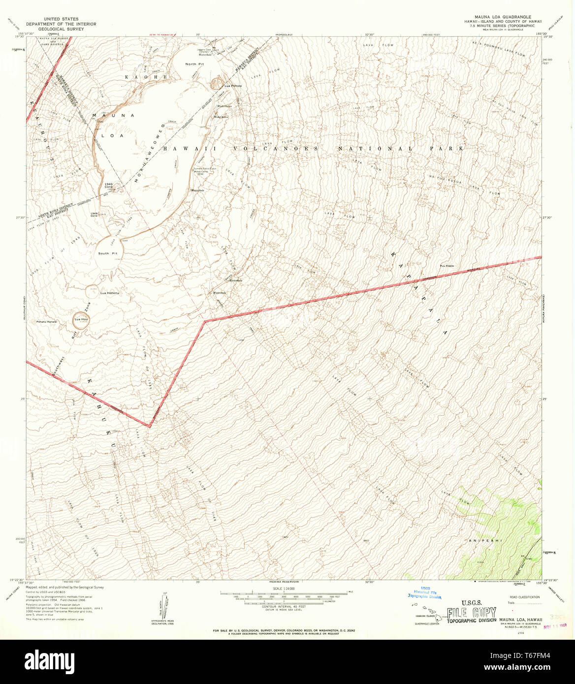 USGS TOPO Map Hawaii HI Mauna Loa 349578 1966 24000 Restoration Stock