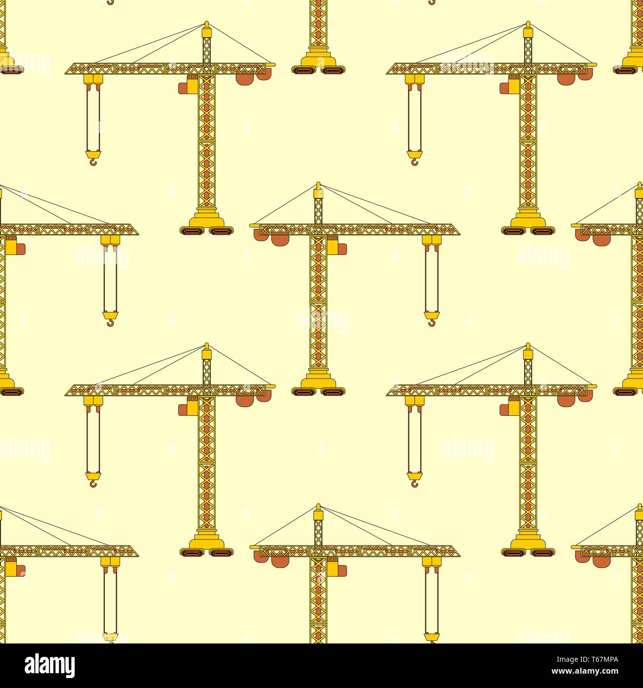Lifting crane pattern seamless. Construction industrial background. Children cloth texture. Stock Vector