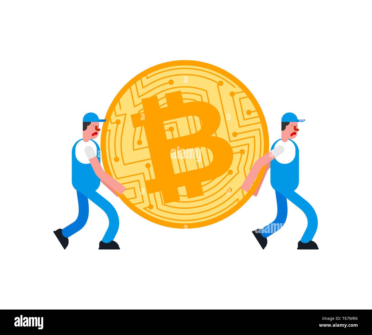 Movers and bitcoin. Porters carry BTC. Delivery service. Loader mover man  holding. Moving Vector illustration Stock Vector Image & Art - Alamy