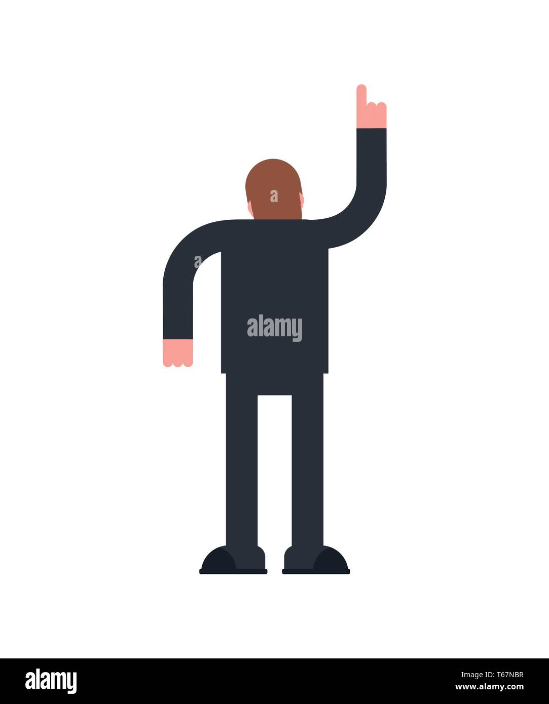 Man points up hand. Guy stand back. Vector illustration Stock Vector