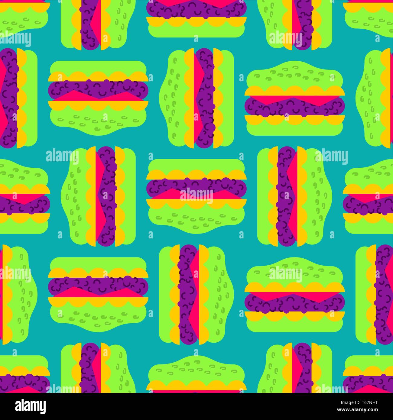 Hamburger pattern seamless. Burger background. Fast food ornament Stock