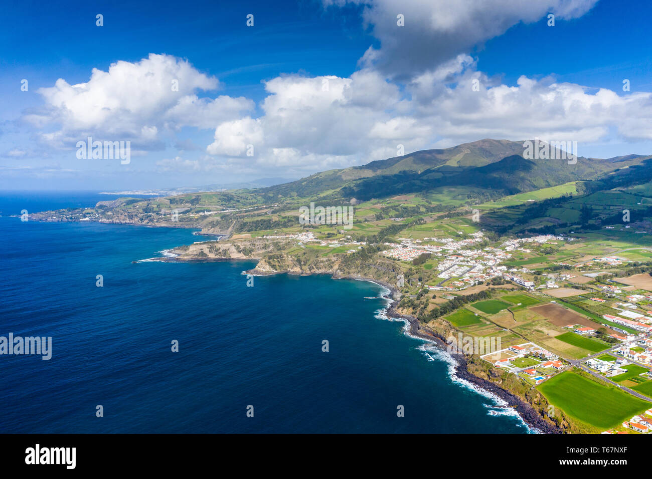 Aerial view of Atlantic coast at Vila Franca do Campo, Sao Miguel