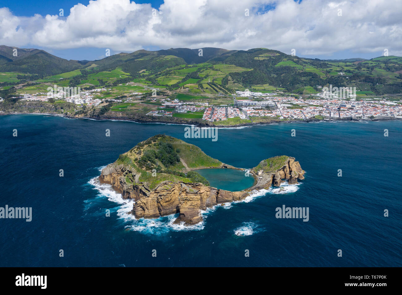 Aerial view of Islet of Vila Franca do Campo, Sao Miguel island, Azores
