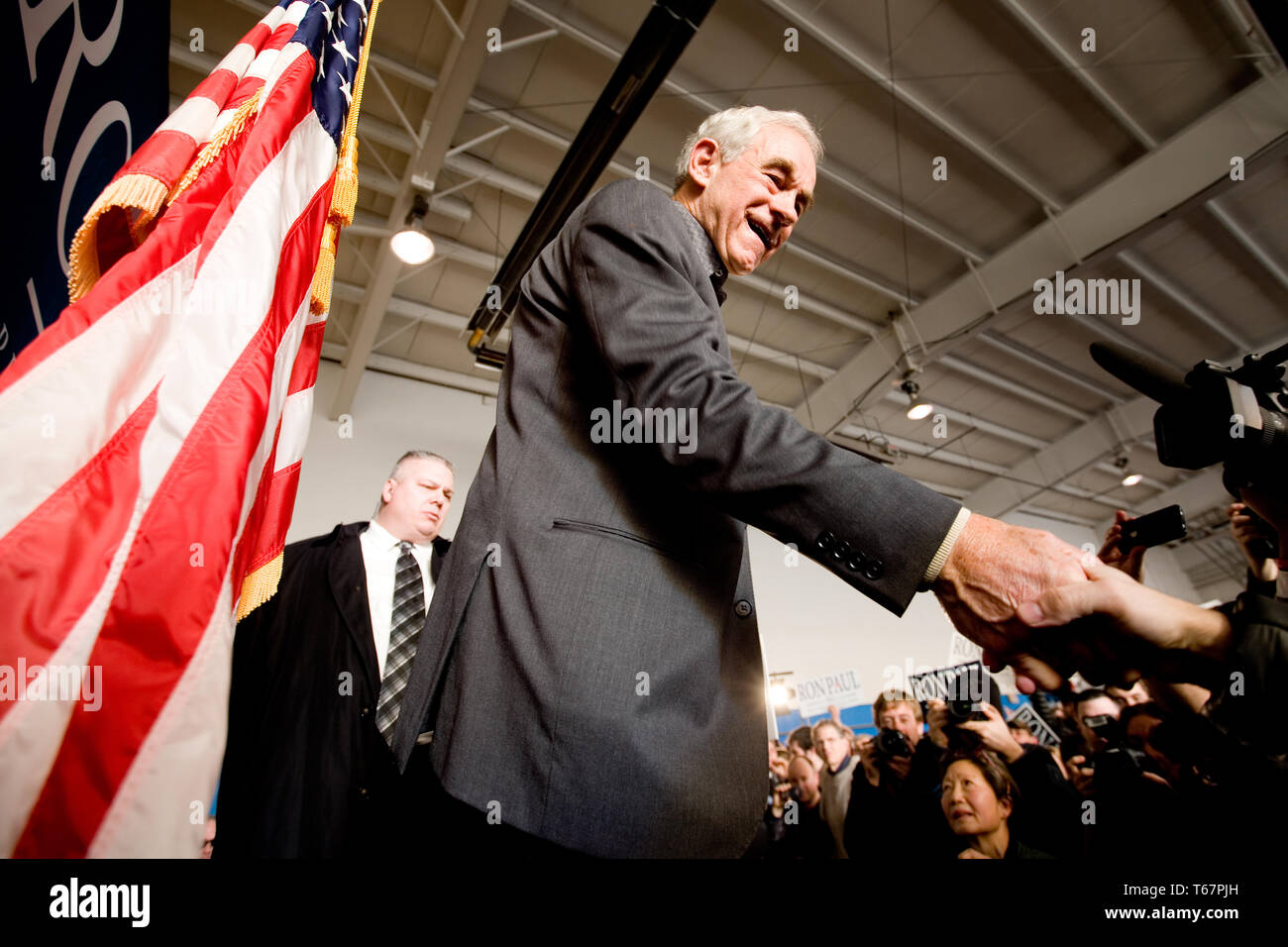 Presidential candidate Ron Paul (R-TX) holds a campaign rally at the Nashua Regional Airport along with his son Rand Paul (R-KY) Stock Photo