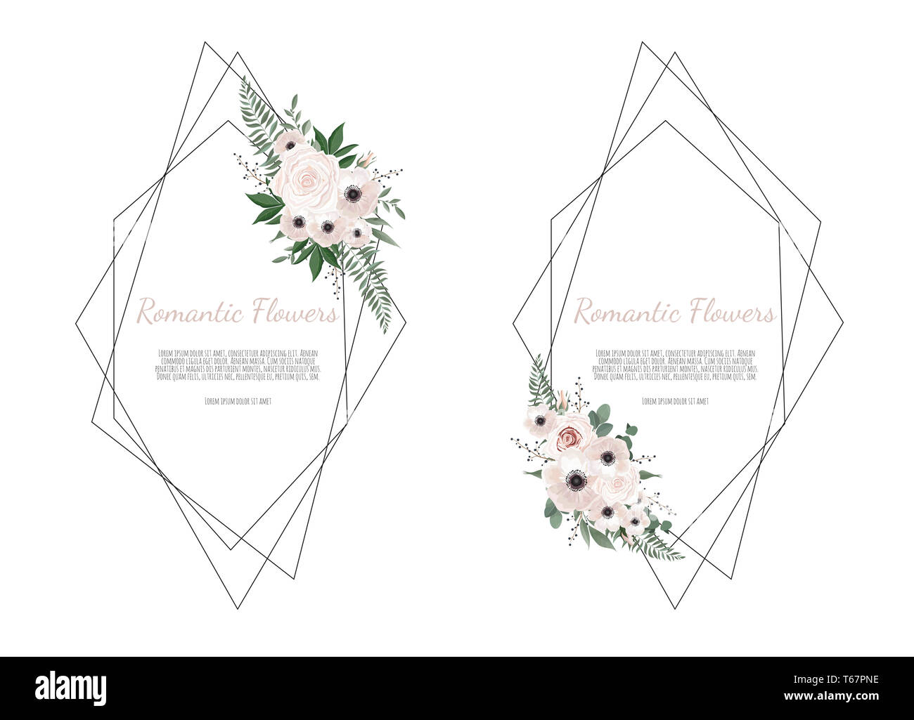Card with leaves and geometrical frame. Floral poster, invite. decorative greeting card, invitation design background. Stock Photo