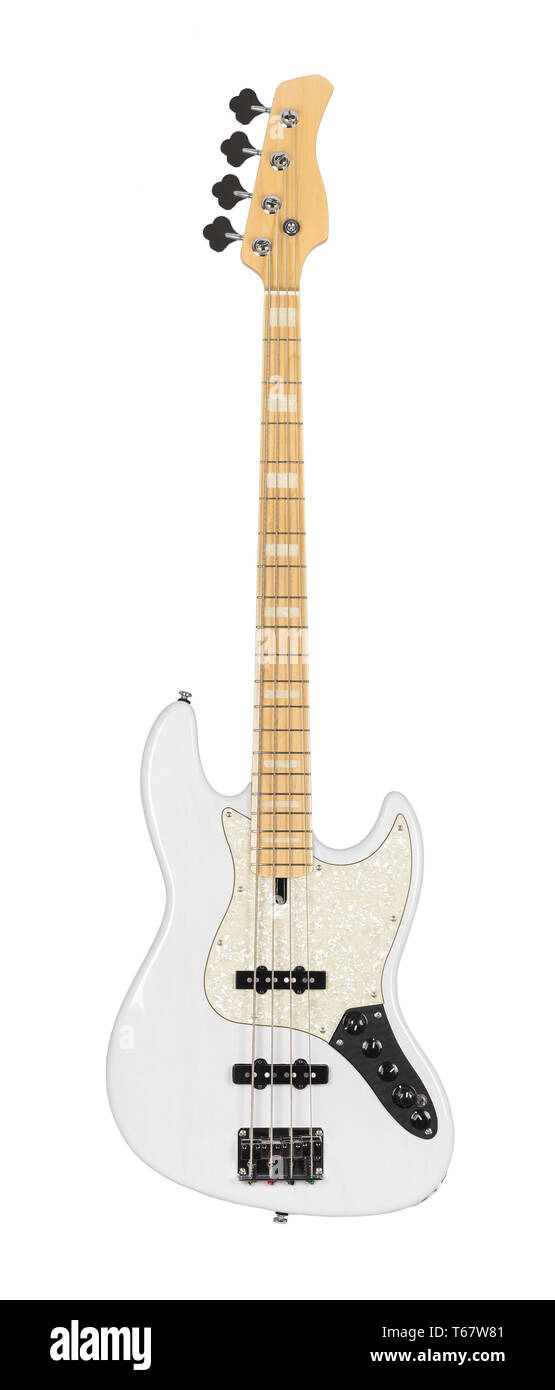 White Electric Bass Guitar Isolated on White Background Stock Photo - Alamy