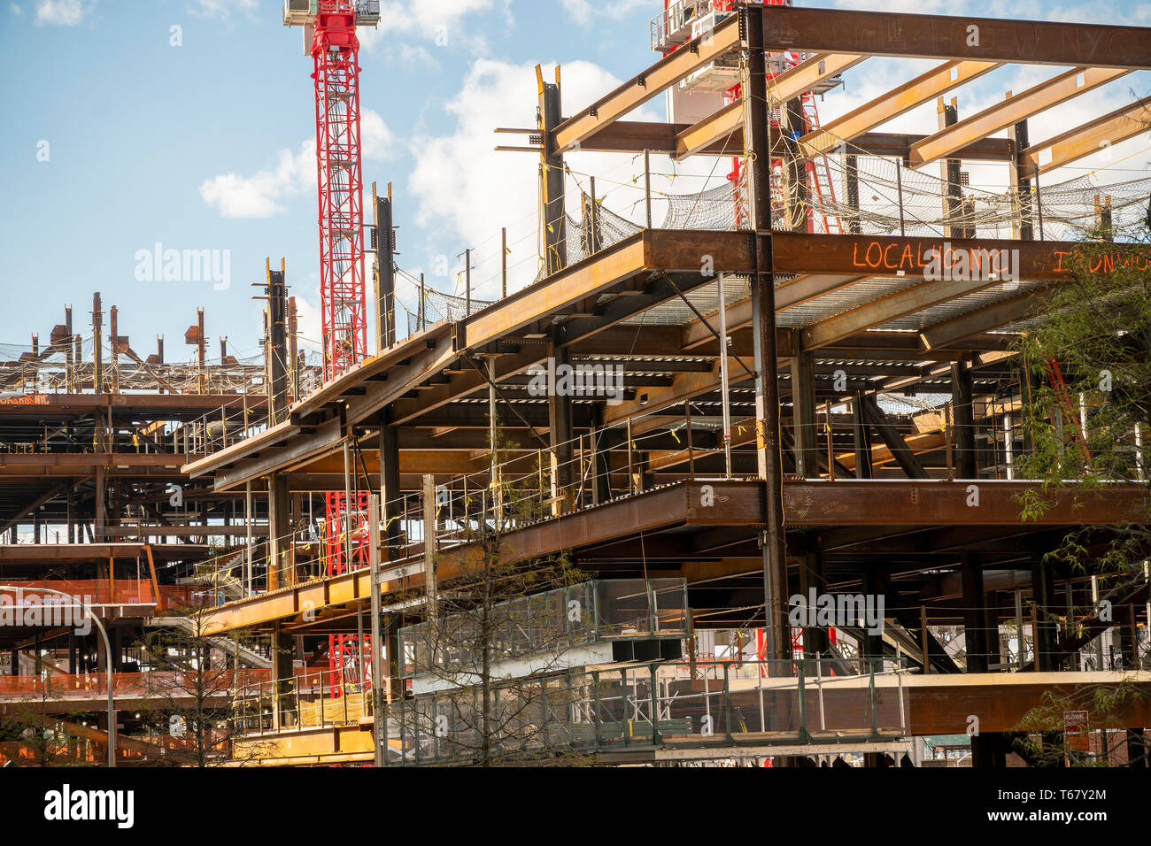 Construction in the 17 acre area, partially acquired through the use of controversial eminent domain, in Manhattan Valley in New York where Columbia University is building a bio-tech lab as well as a general university expansion on Saturday, April 27, 2019. The Riverside Drive viaduct spanning Manhattan Valley is in the background. (Â© Richard B. Levine) Stock Photo