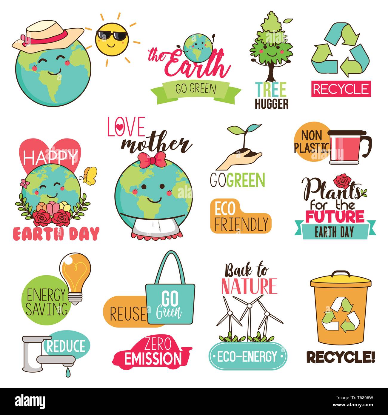A vector illustration of Save the Earth Happy Earth Day Cliparts Stock Vector