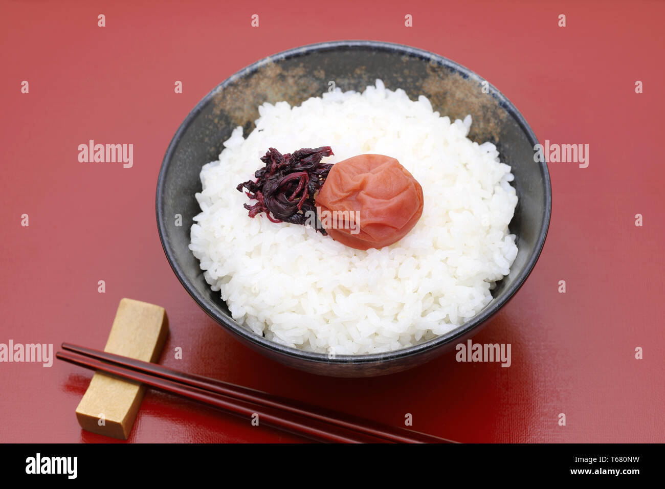 Japanese food, Umeboshi pickled salt plum on white rice Stock Photo - Alamy