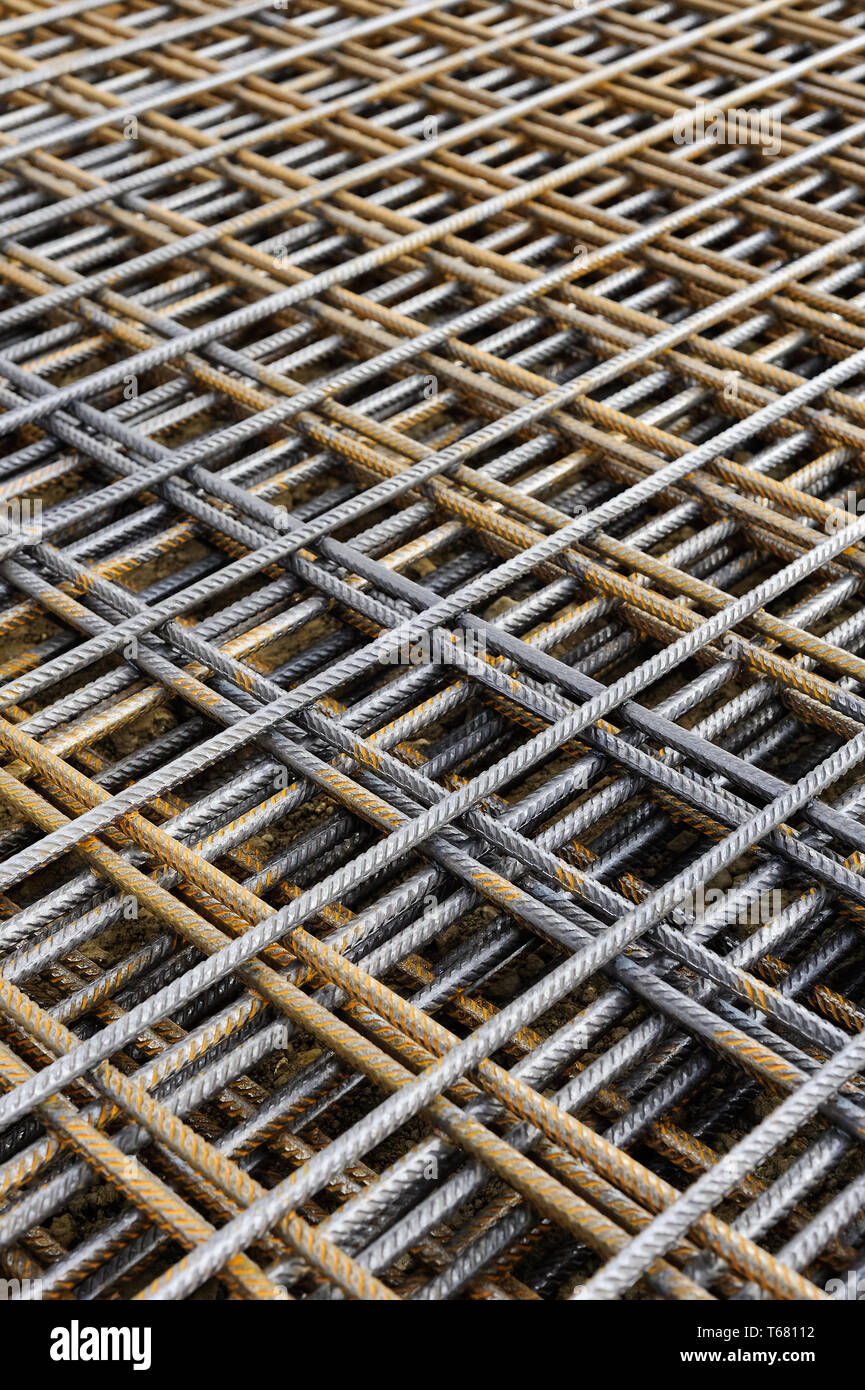 Iron bars as reinforcement in reinforced concrete Stock Photo