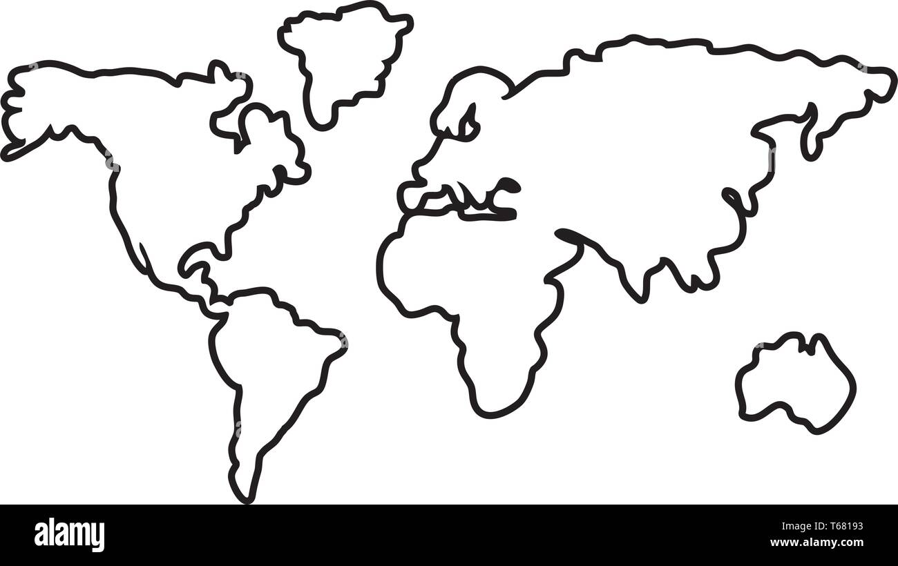 Worldwide Map Outline Continents America Asia Europe Africa
