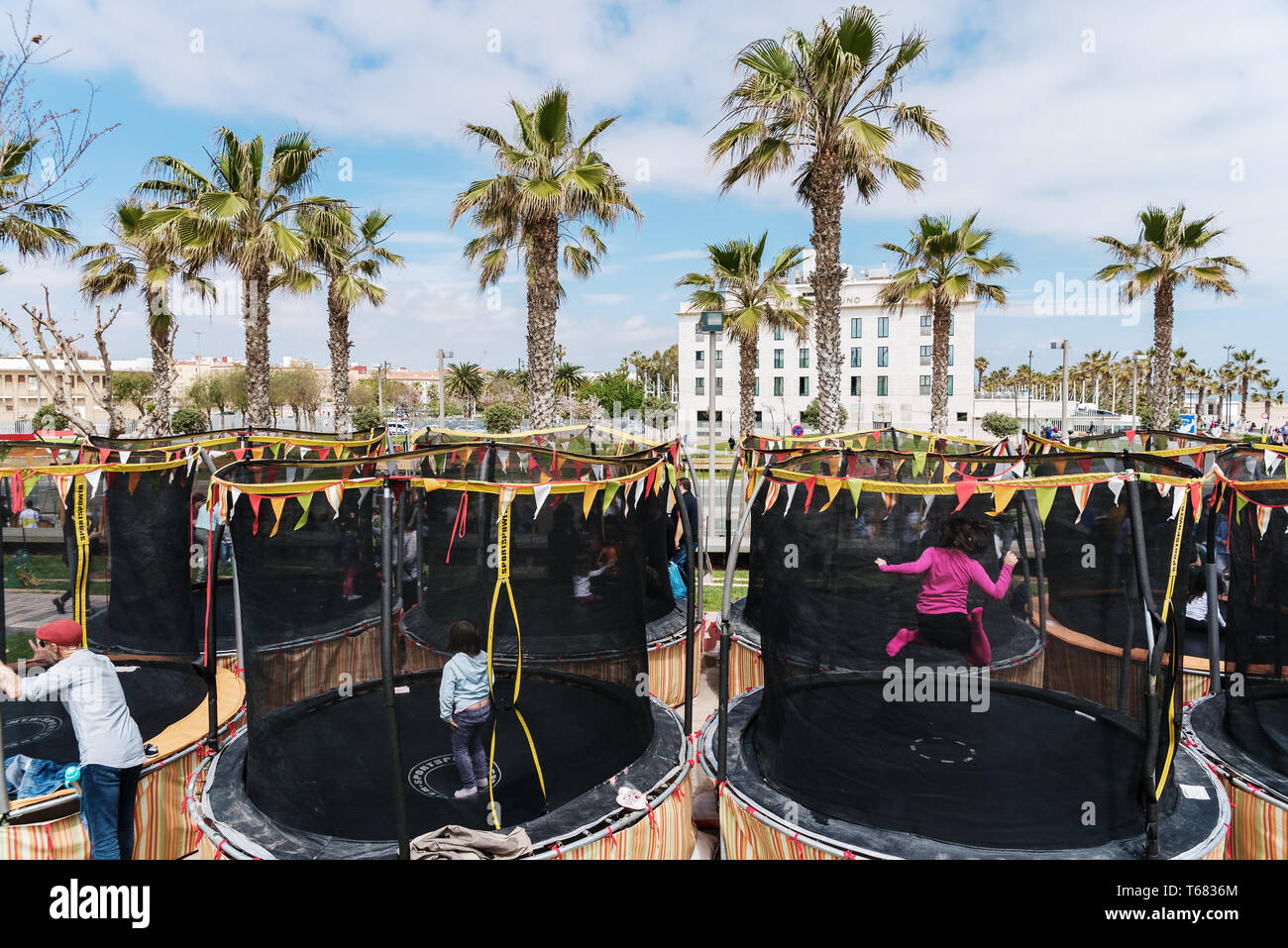 Valencia Spain April 29 2019 Festival Of Children S Trampolines In The Harbor Fun For Children Stock Photo Alamy