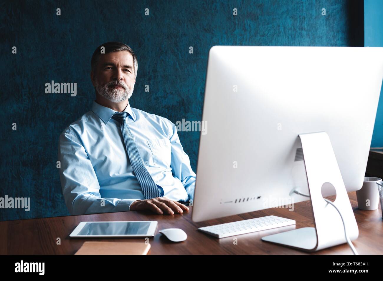 Mature Businessman Working On Computer In Modern Office Stock Photo - Alamy