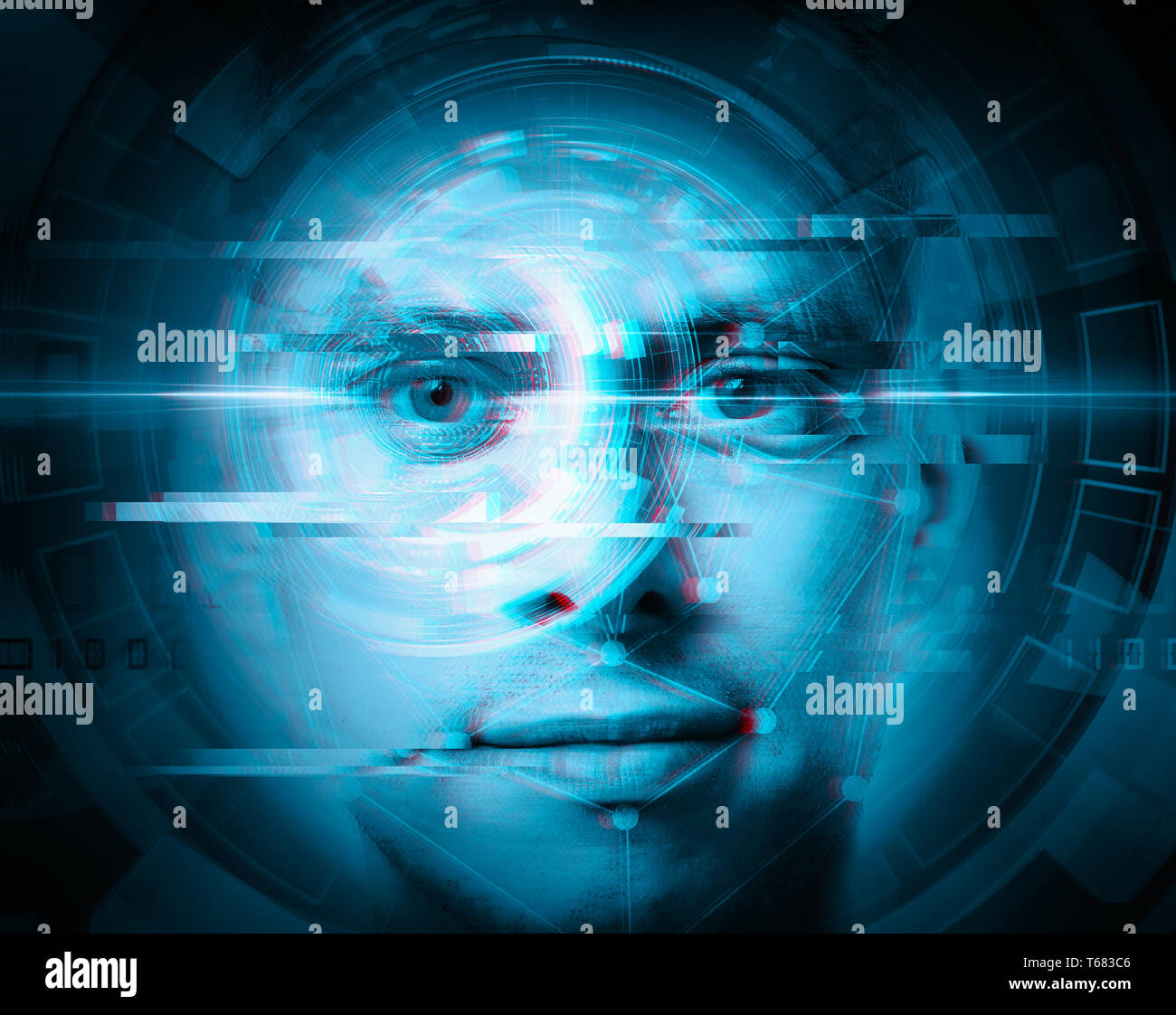 glitch effect male face Stock Photo