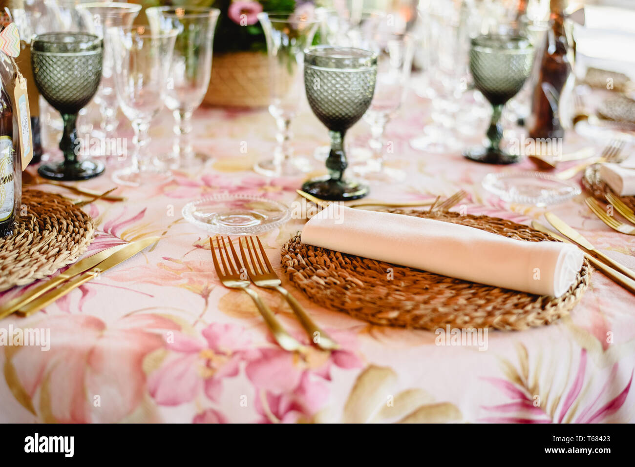 Outdoor Tables For An Elegantly Decorated Wedding Reception With