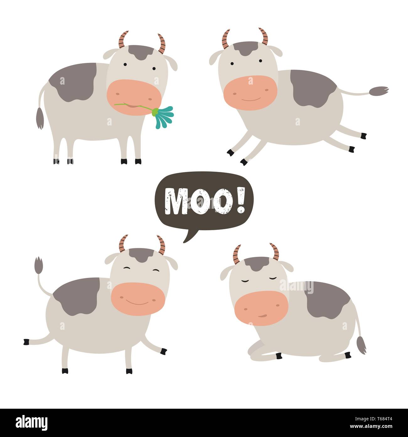 Set of Vector Cartoon Illustration. A Cute Cow for you Design Stock Vector