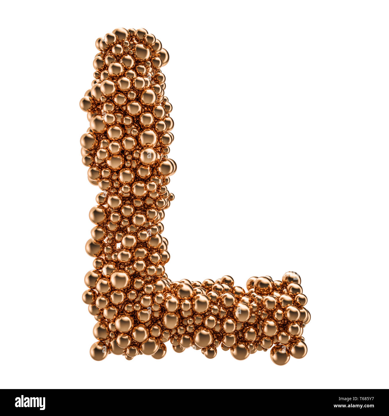 Golden letter L from gold balls, 3D rendering isolated on white ...