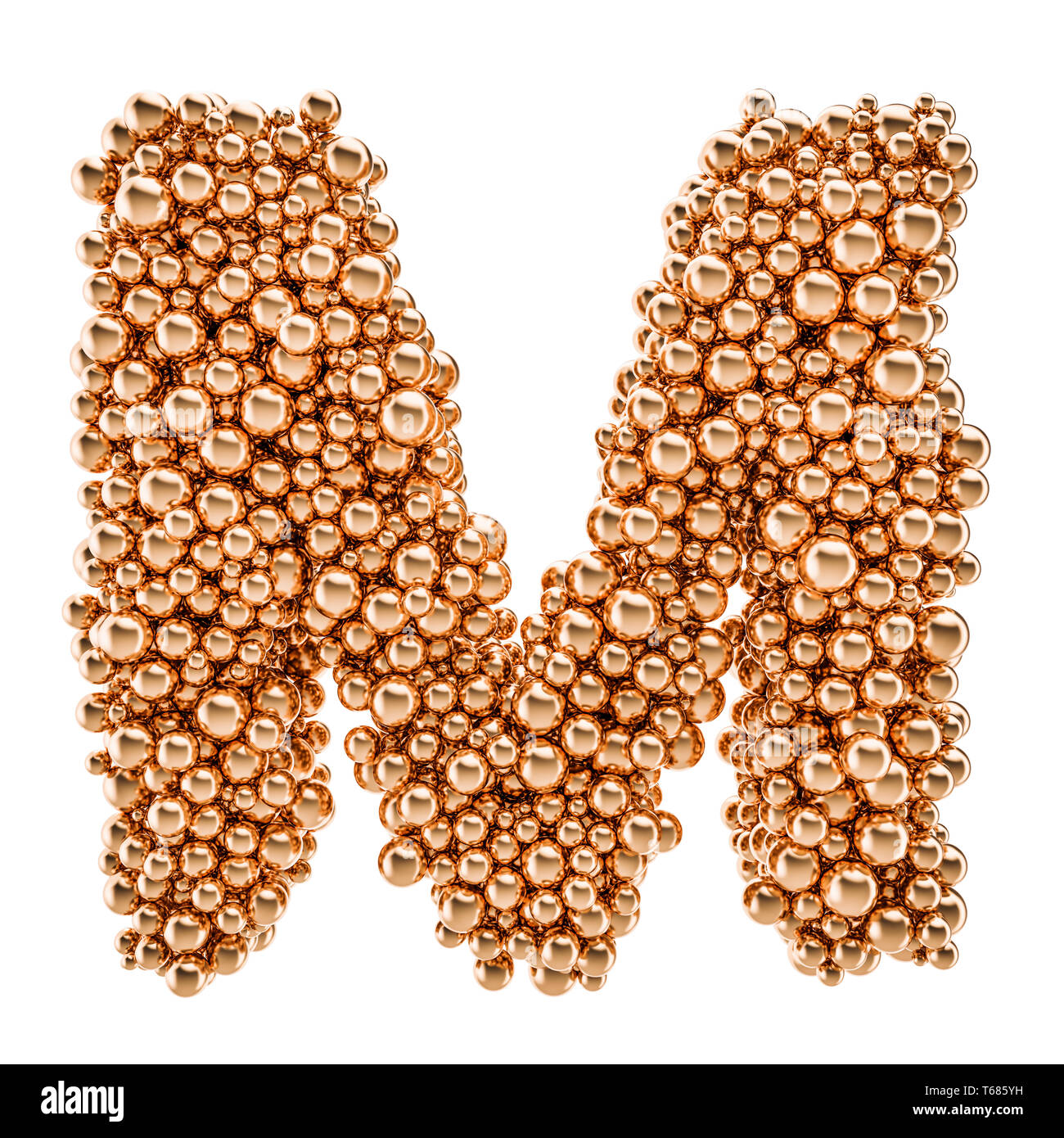 Golden letter M from gold balls, 3D rendering isolated on white ...