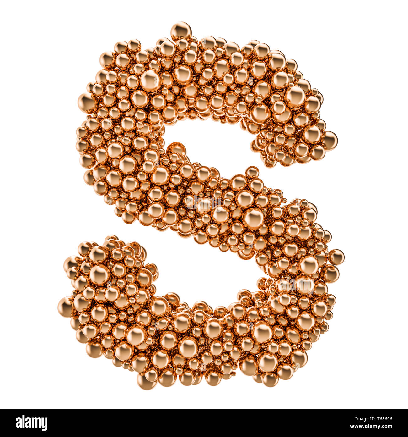Golden letter S from gold balls, 3D rendering isolated on white background Stock Photo