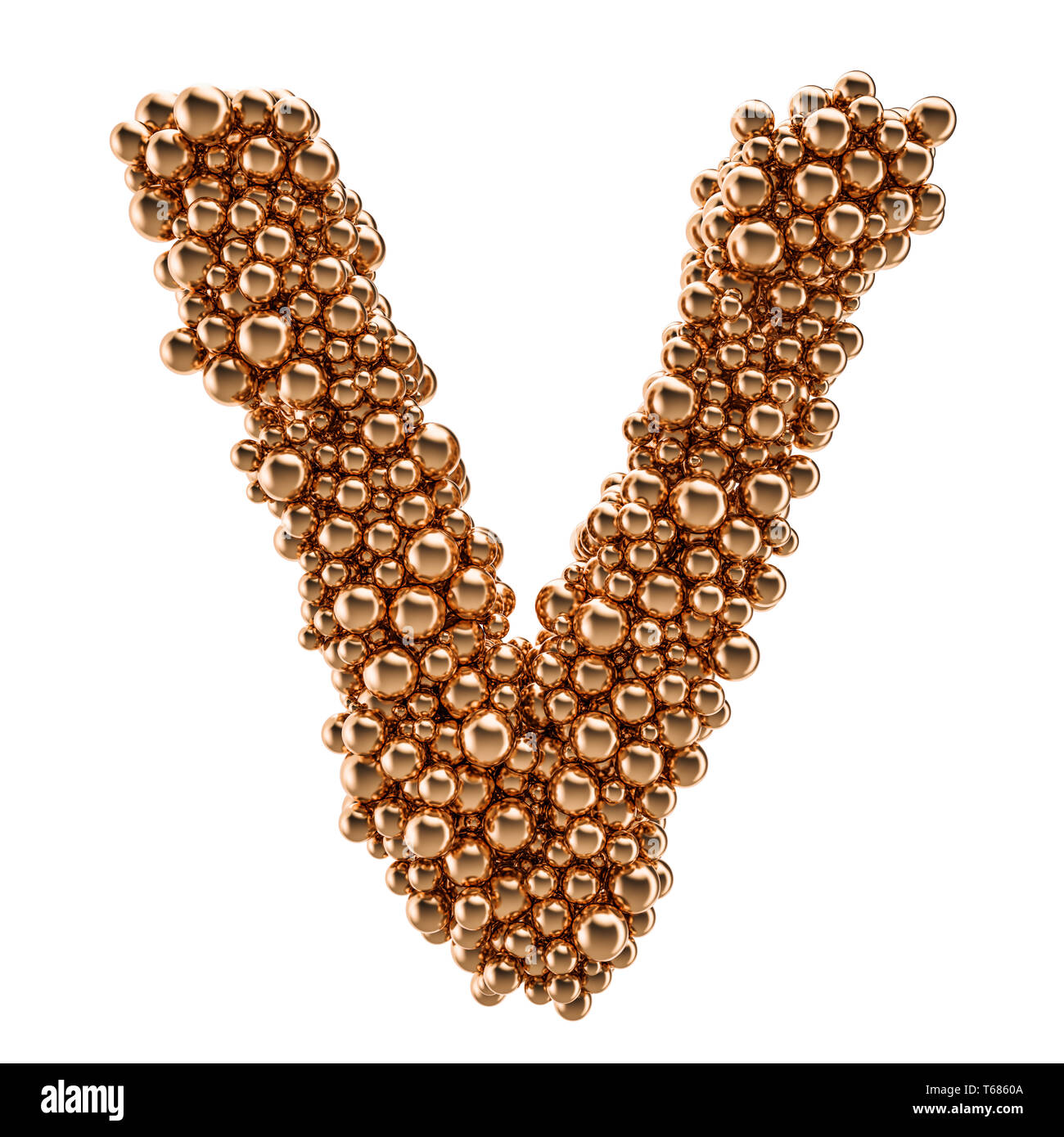 Golden letter V from gold balls, 3D rendering isolated on white ...