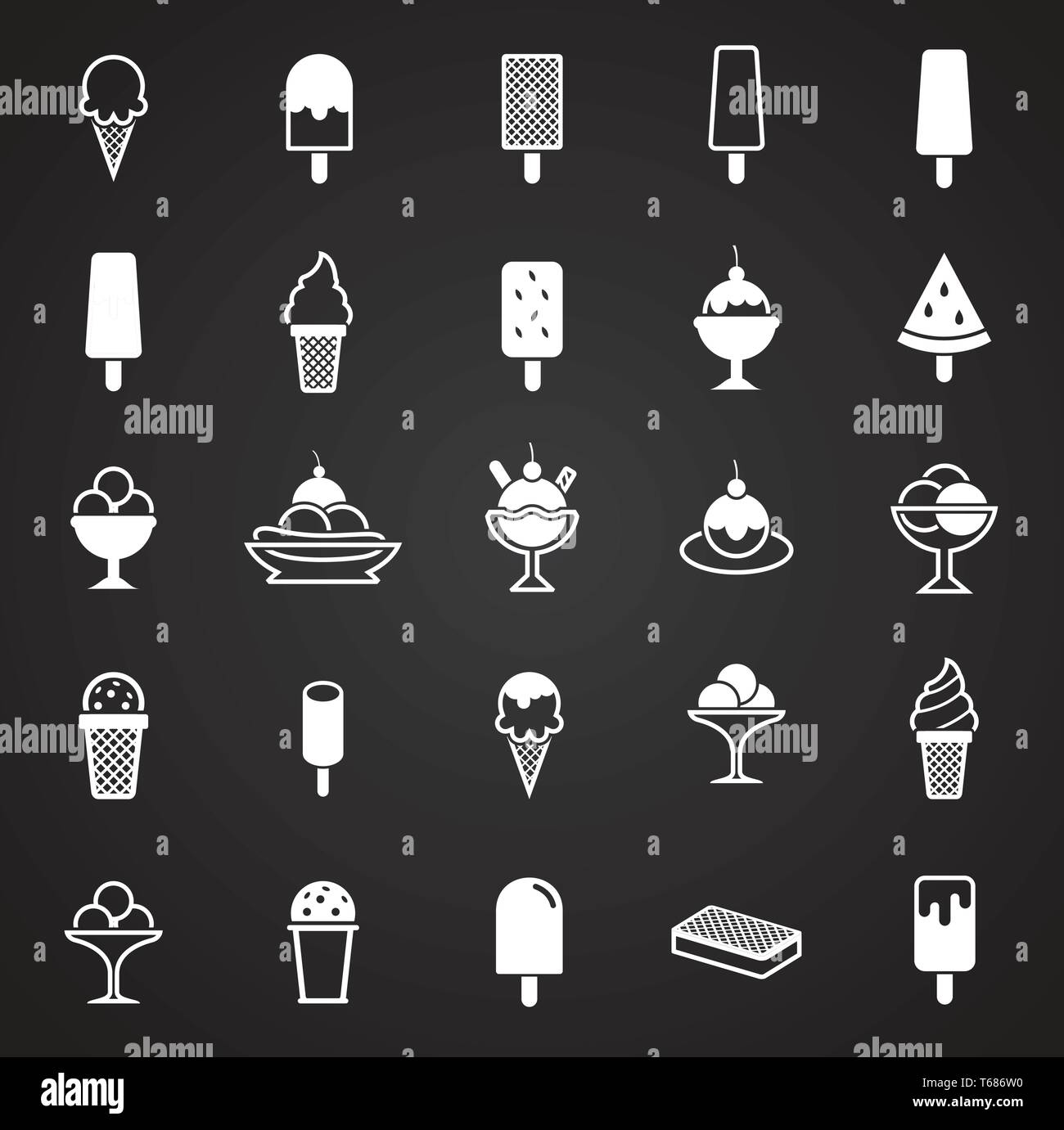 Ice cream icons set on black background for graphic and web design ...