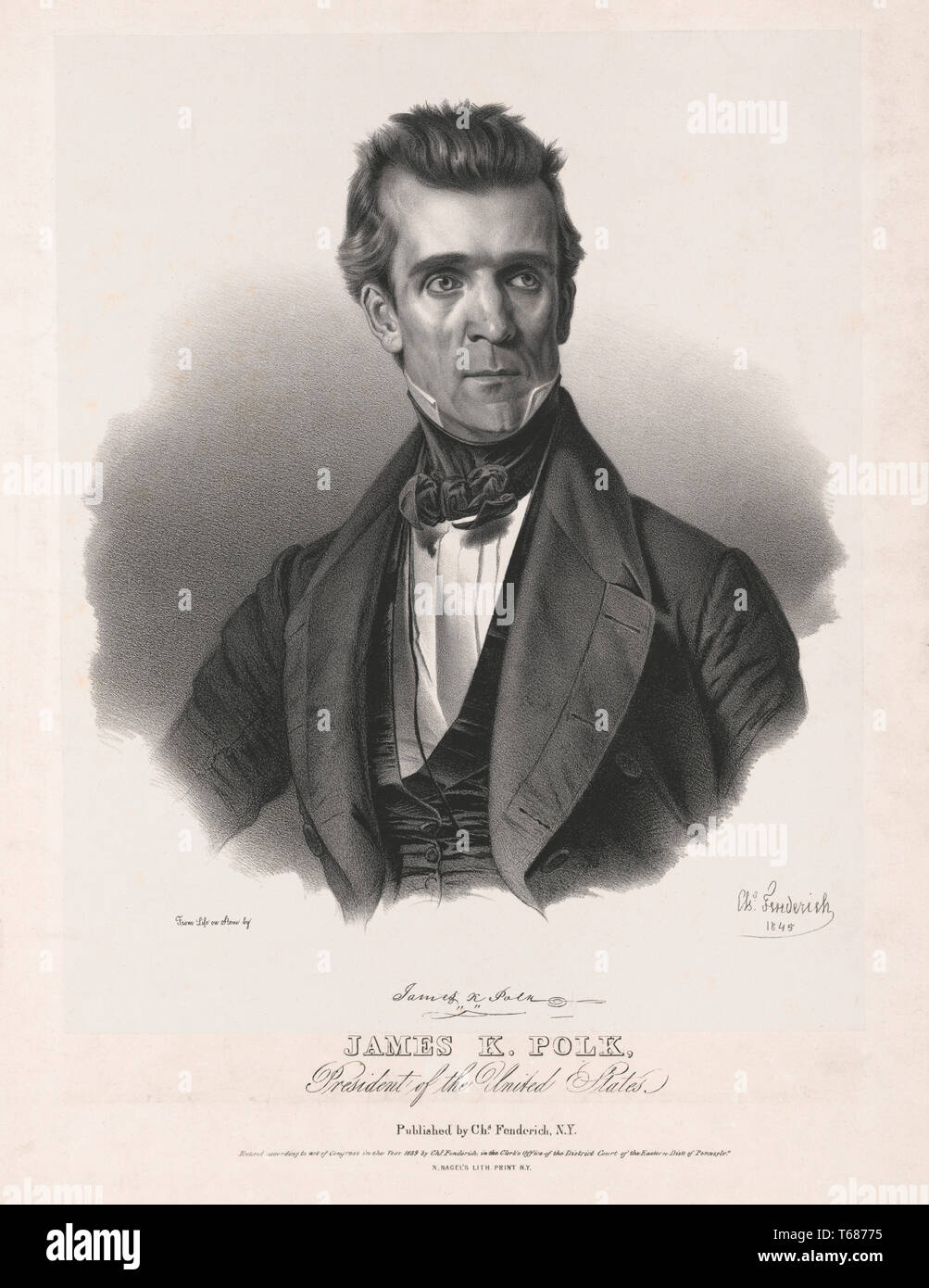 1965 original. James Polk President USA 7 x 10 portrait book page image