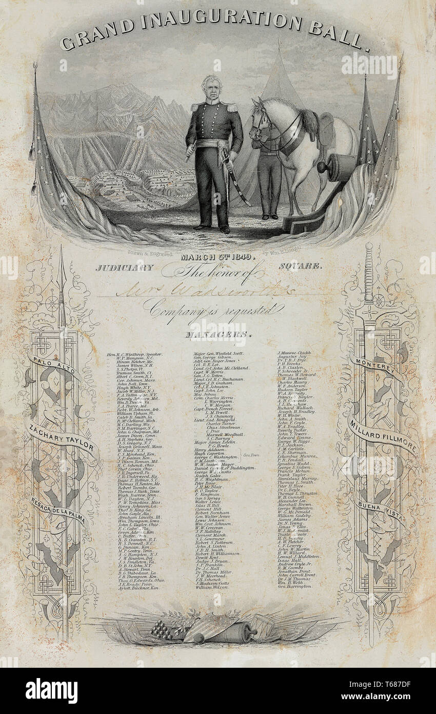 Grand Inauguration Ball, Zachary Taylor, Millard Fillmore, March 5, 1849, Drawn and Engraved by Wm. H. Dougal Stock Photo