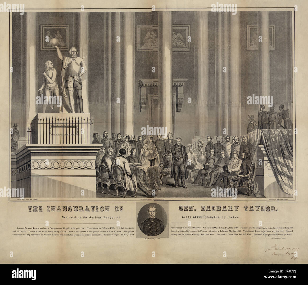 The Inauguration of Gen. Zachary Taylor, Drawn by William Croome, Engraved by Brightley & Keyser, 1849 Stock Photo