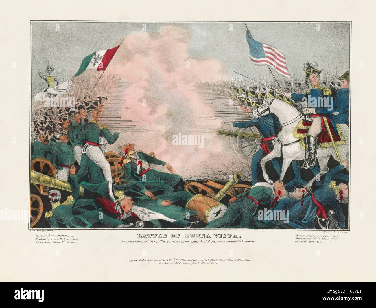 Battle of Buena Vista, Fought February 23rd, 1847, The American Army under Genl. Taylor were Completely Victorious, Lithograph by J. Bailie Stock Photo