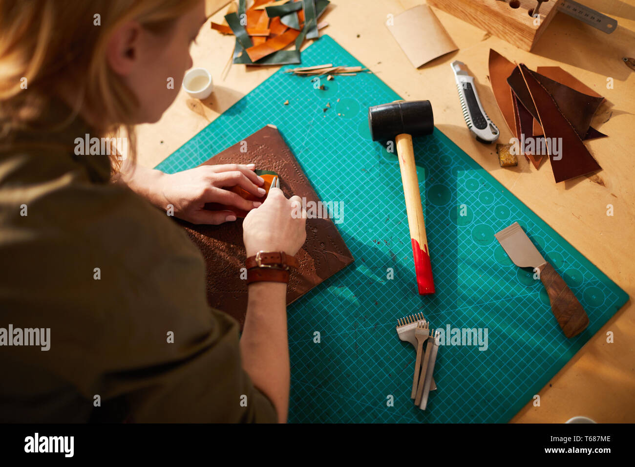 Leatherworker High angle Stock Photo Alamy